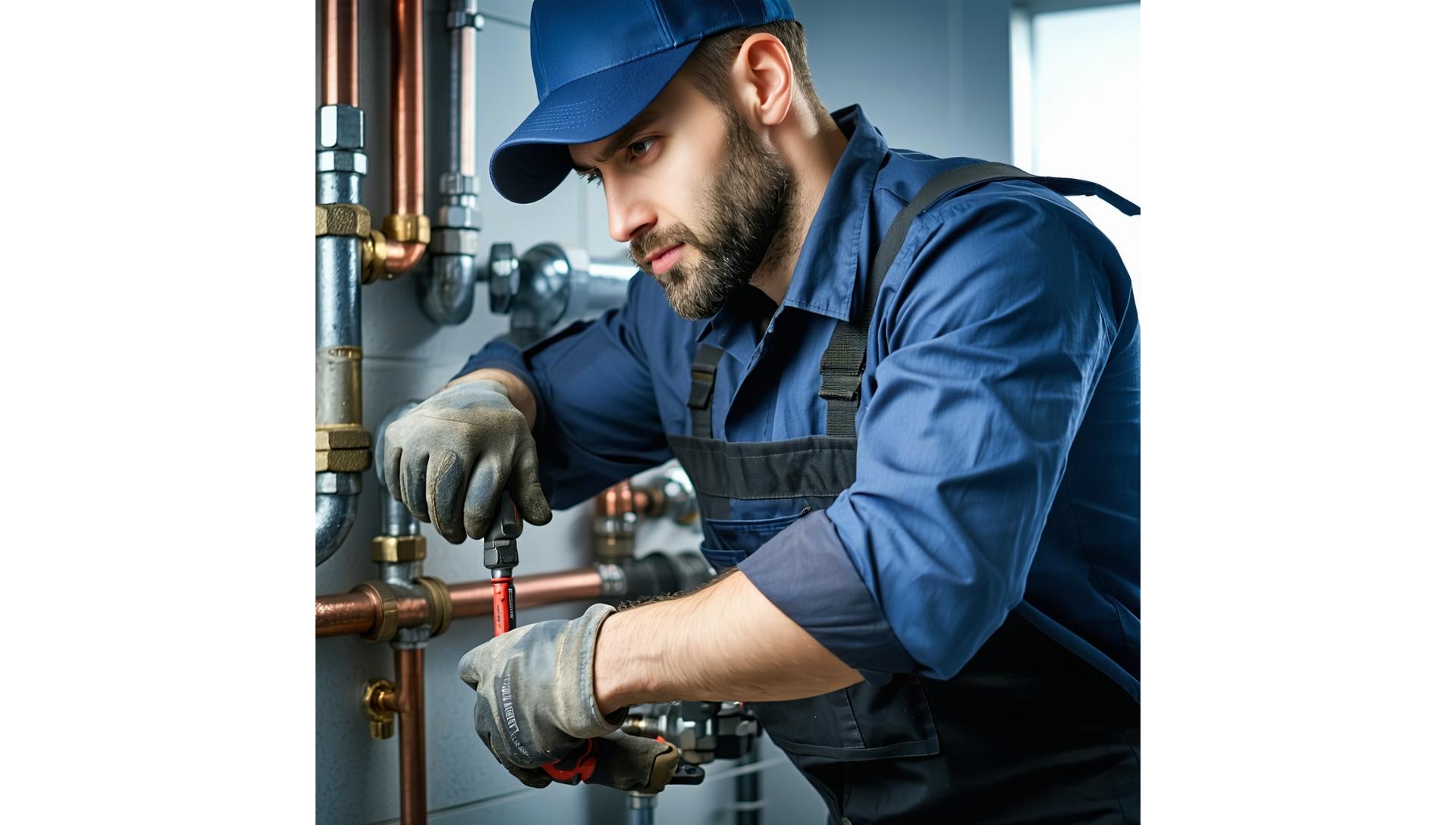 Professional GLOBAL PLUMBING LLC technician actively working on a plumbing repair, conveying expertise and immediate service.